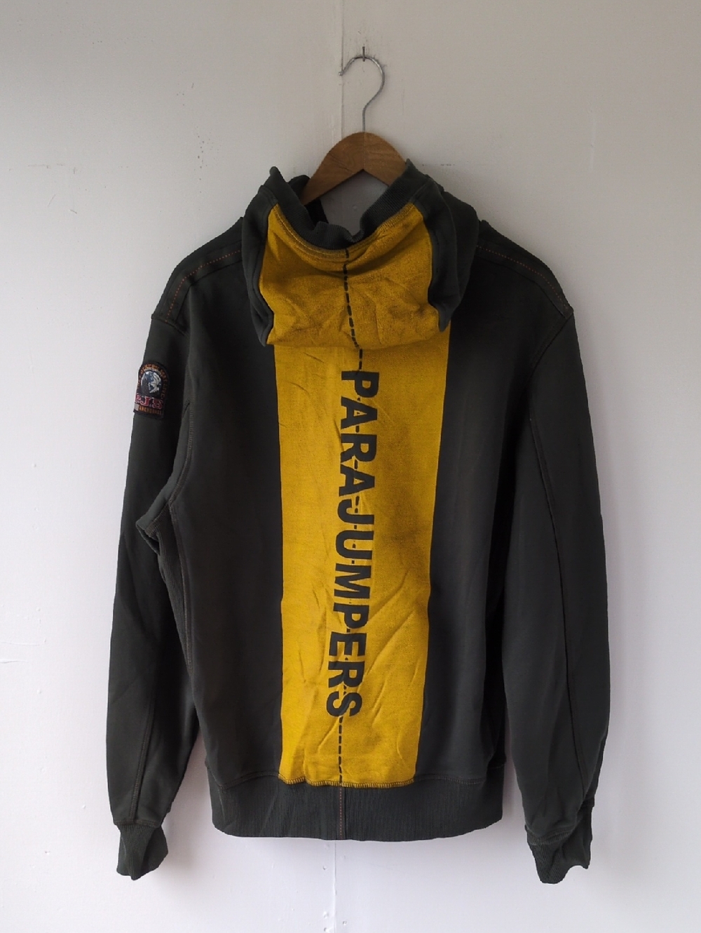 Parajumpers Men’s Track Hoodie Olive Yellow Stripe Back Logo Large PJS 2021
